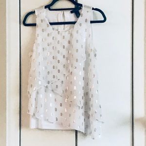 WHBM - NWOT - White/Gold Top with Asymmetric Tiers